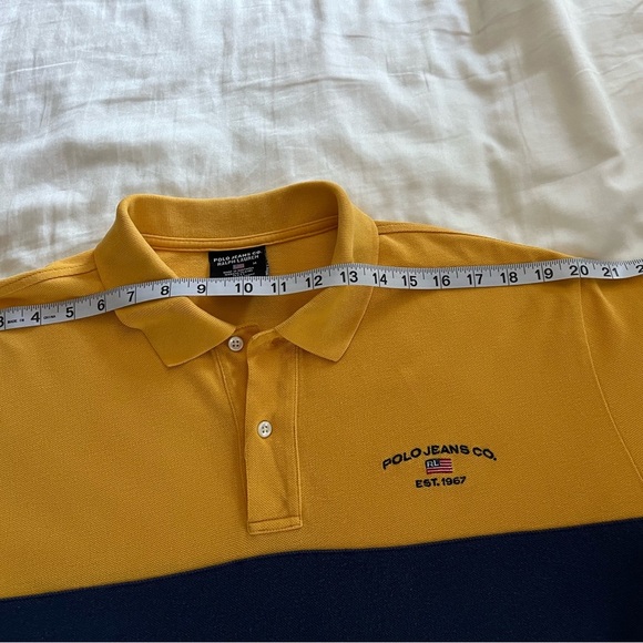 Vintage Polo Jeans Co by Ralph Lauren gold and navy men’s polo shirt SZ medium - Picture 8 of 12
